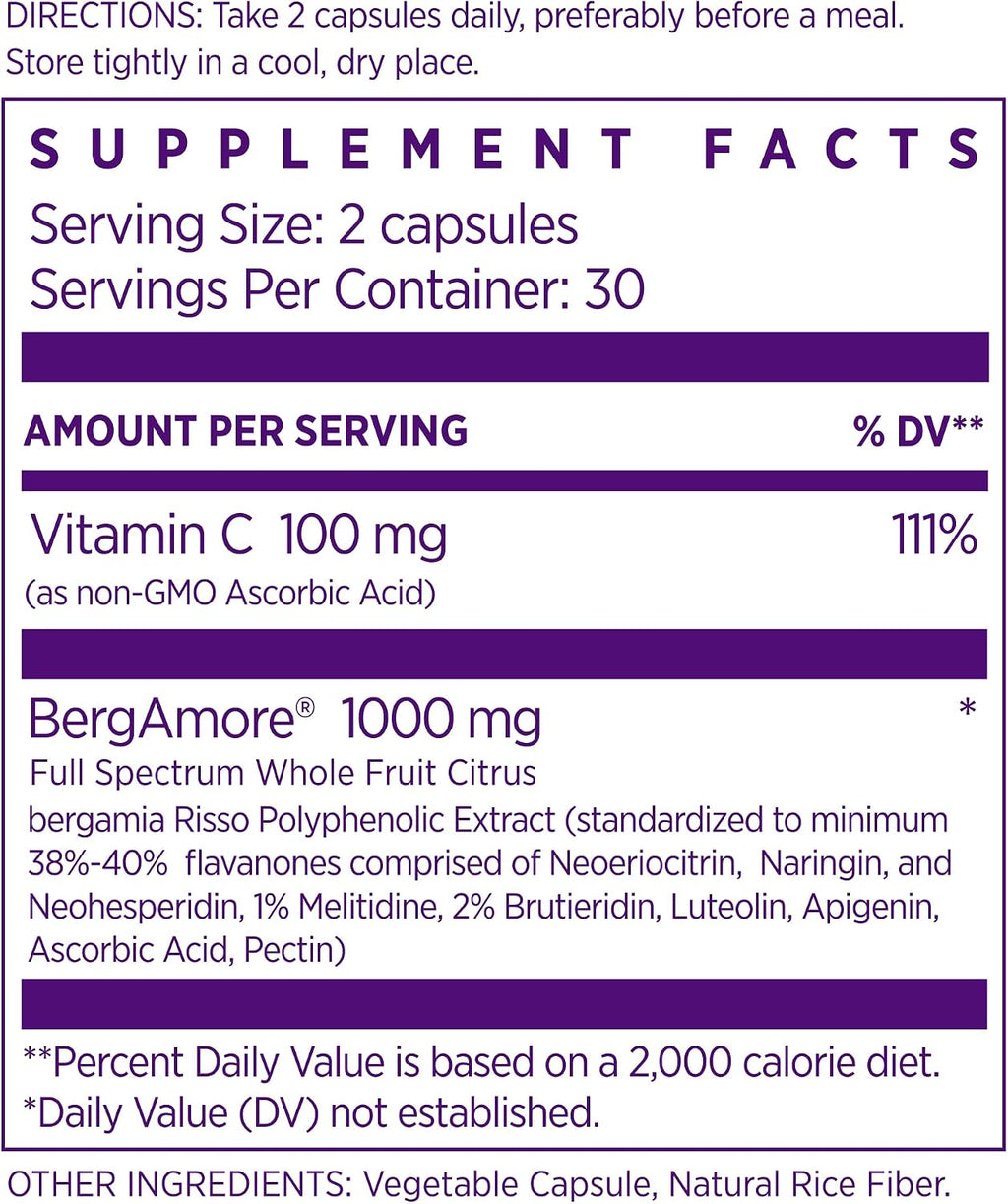 NAOMI Italian Citrus Bergamot 1000mg Extra Strength - Supports Healthy Cholesterol & Triglyceride Levels Already in Normal Range - Patented BergAmore® Extract, 7 Key Polyphenols, 30-Day Supply