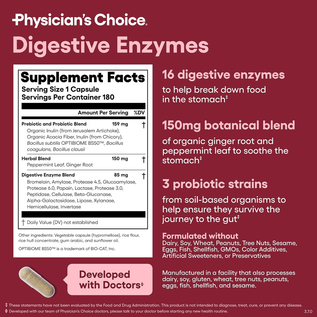 Physician's CHOICE - Optimal Gut Health Bundle: 60 Billion Probiotic 60ct + Digestive Enzyme 180ct for Digestive Comfort and Immune Support - Value Bundle