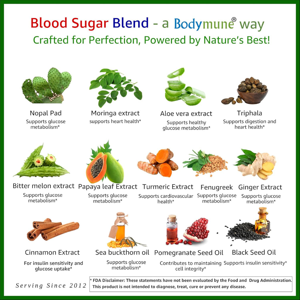 Bodymune Blood Sugar Blend – Organic Blood Sugar Support Supplement – with Bitter Melon Capsules, Moringa, & Black Seed Oil – 66 Capsules – USDA Organic, Vegan, Non-GMO