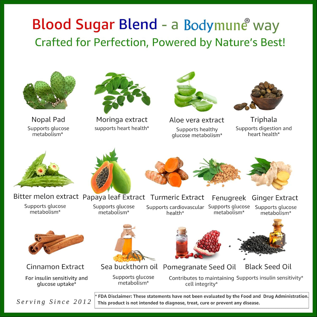 Bodymune Blood Sugar Blend – Organic Blood Sugar Support Supplement – with Bitter Melon Capsules, Moringa, & Black Seed Oil – 66 Capsules – USDA Organic, Vegan, Non-GMO