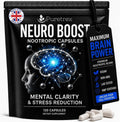 Neuro Boost Nootropic Capsules - Lions Mane, Bacopa, Alpha GPC, L-Theanine, Ashwagandha, Ginkgo Biloba Supplement for Mental Clarity, Focus, 120 Vegan Caps, Made in UK