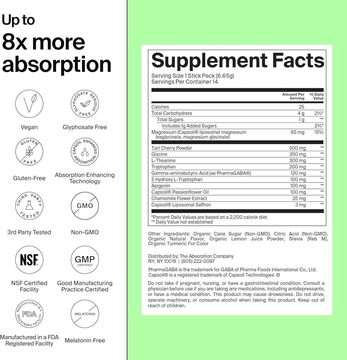The Absorption Company Sleep Aid Powder - Calming Drink Mix Packets - 7PK