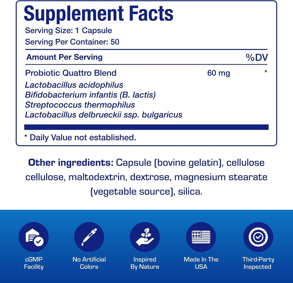Advanced Digestive Probiotics for Women & Men - 4 in 1 Quadbiotic for Women & Men with Lactobacillus and Bifidobacterium Probiotics for Digestive Health Bloating and Constipation - 50 Servings