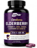 NutriFlair Sambucus Elderberry Capsules, 120 Capsules (2-Month Supply) - Elderberry Extract with Vitamin C, Vitamin D3, Zinc & Ginger - Daily Wellness Support