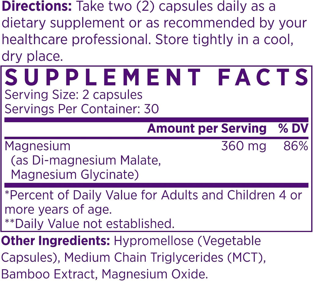 NAOMI Mighty Mg - Magnesium Glycinate & Malate Blend 360mg - Supports Restful Sleep, Muscle Relaxation, Energy & Mood - Gentle on Stomach, No Laxative Effect, Non-GMO, Vegan, 30-Day Supply