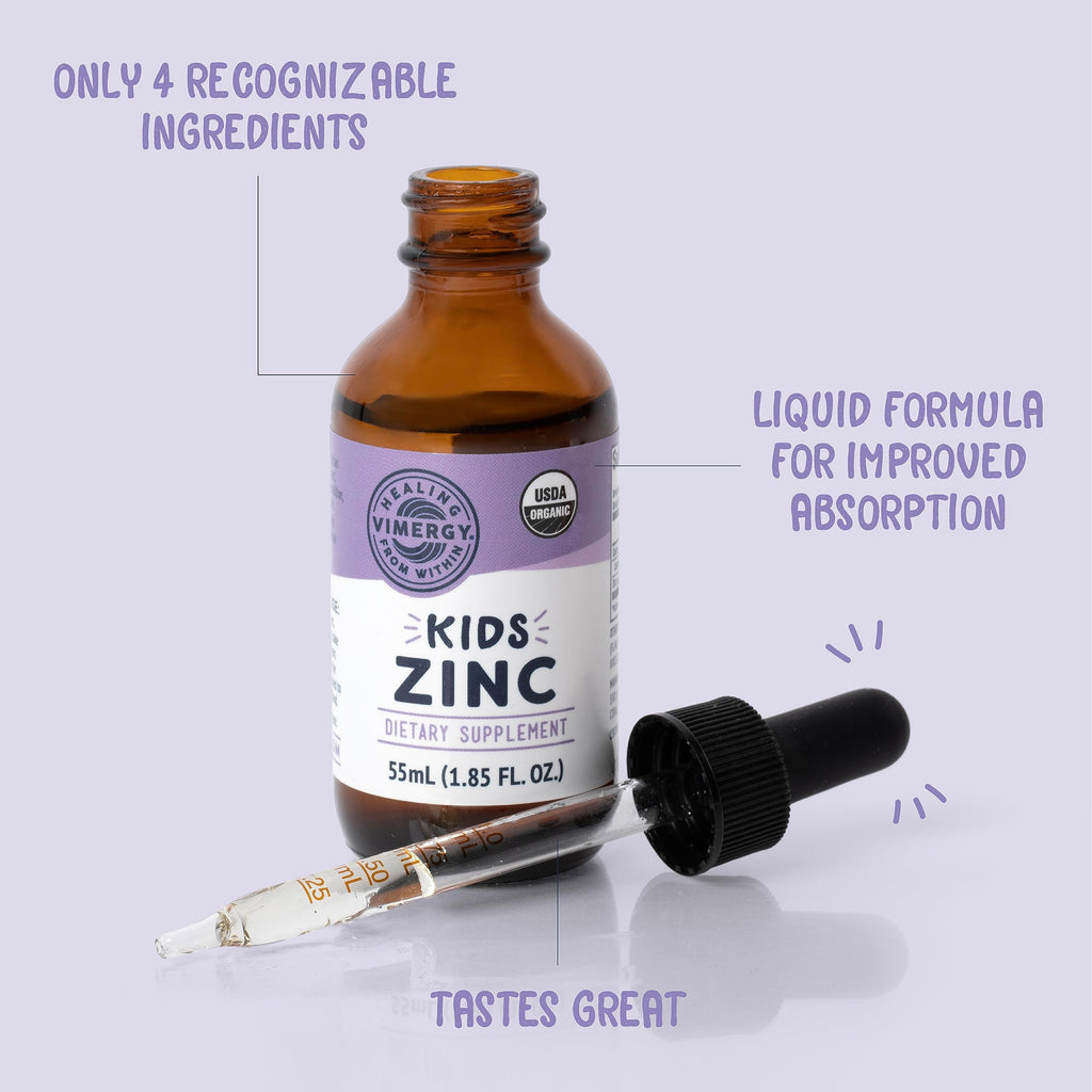 VIMERGY USDA Organic Zinc Supplements for Women & Men (7.5mg Liquid Zinc Per Serving) Fast-Absorbing Immune Support, Promotes Healthy Bones & Skin, Vegan, Up to 57 Servings (115 mL)