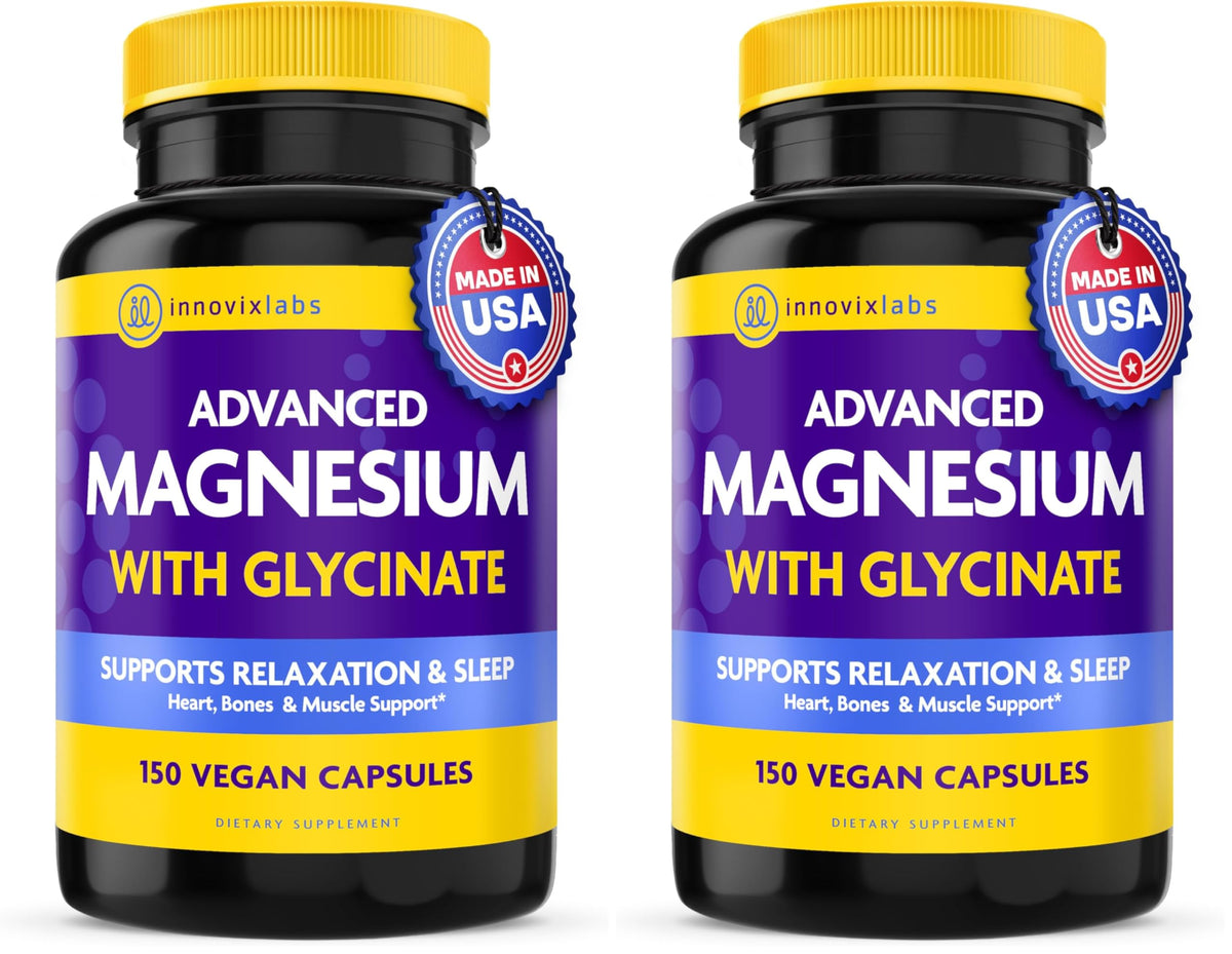 InnovixLabs Advanced Magnesium Capsules - 150 Ct, 210 mg - Chelated Glycinate and Malate - High Absorption, Promotes Relaxation, Bones, Muscle Health, Vegan Malate Sleep Supplement