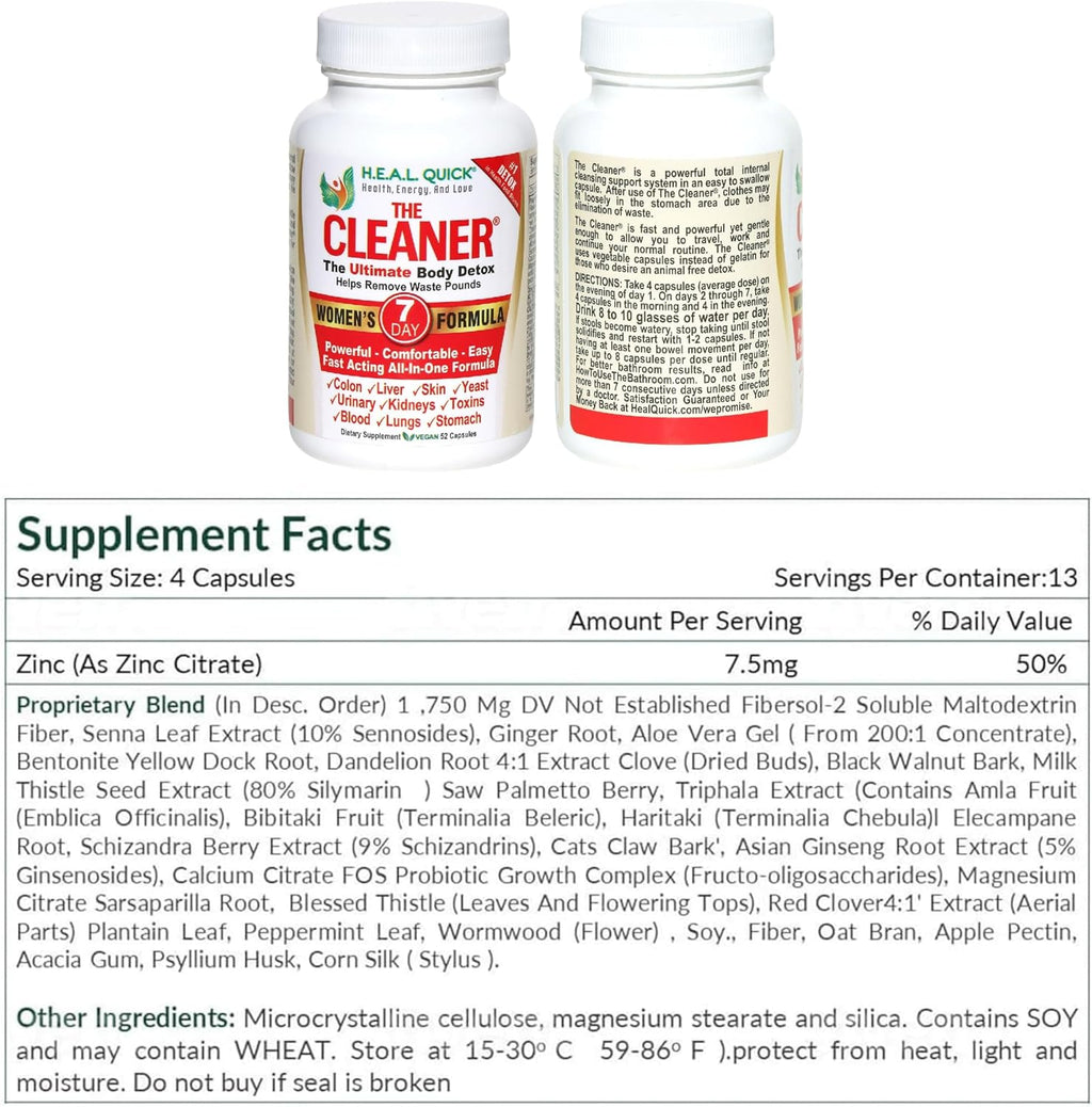 Century Systems The Cleaner Detox, Powerful 7-Day Complete Internal Cleansing Formula for Women, Support Digestive Health, 52 Vegetarian Capsules