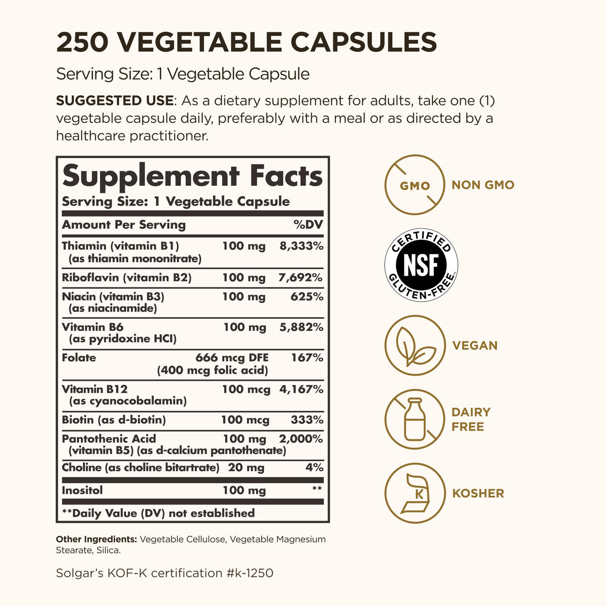Solgar B-Complex "100", 100 Vegetable Capsules - Nervous System Support - Supports Energy Metabolism - Non-GMO, Vegan, Gluten Free, Dairy Free, Kosher - 100 Servings