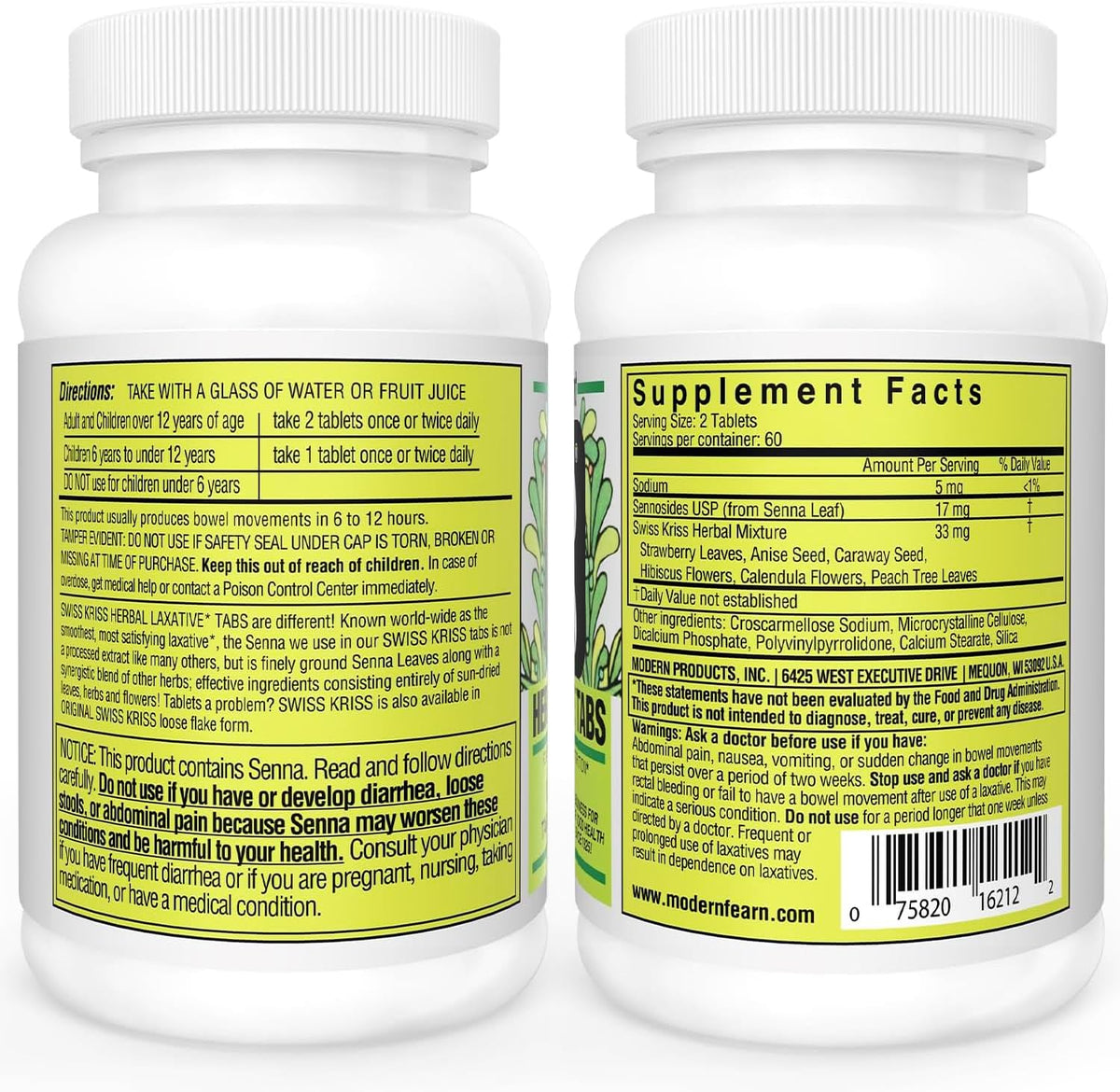 Swiss Kriss Herbal Laxative Tablets, Gentle & Natural Laxatives for Constipation Relief for Adults & Children Over Age 6, Works in 6-12 Hours, Senna Laxative, 120 Tablets Total