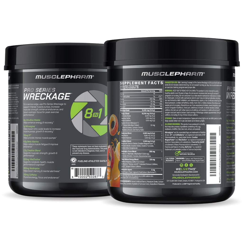 Muscle Pharm Pro Series Wreckage Pre Workout Powder | Professional Grade 8-in-1 Blend for Strength, Pump, Focus & Nitric Oxide Performance | Sour Berry, 15.5 oz, 20 Servings