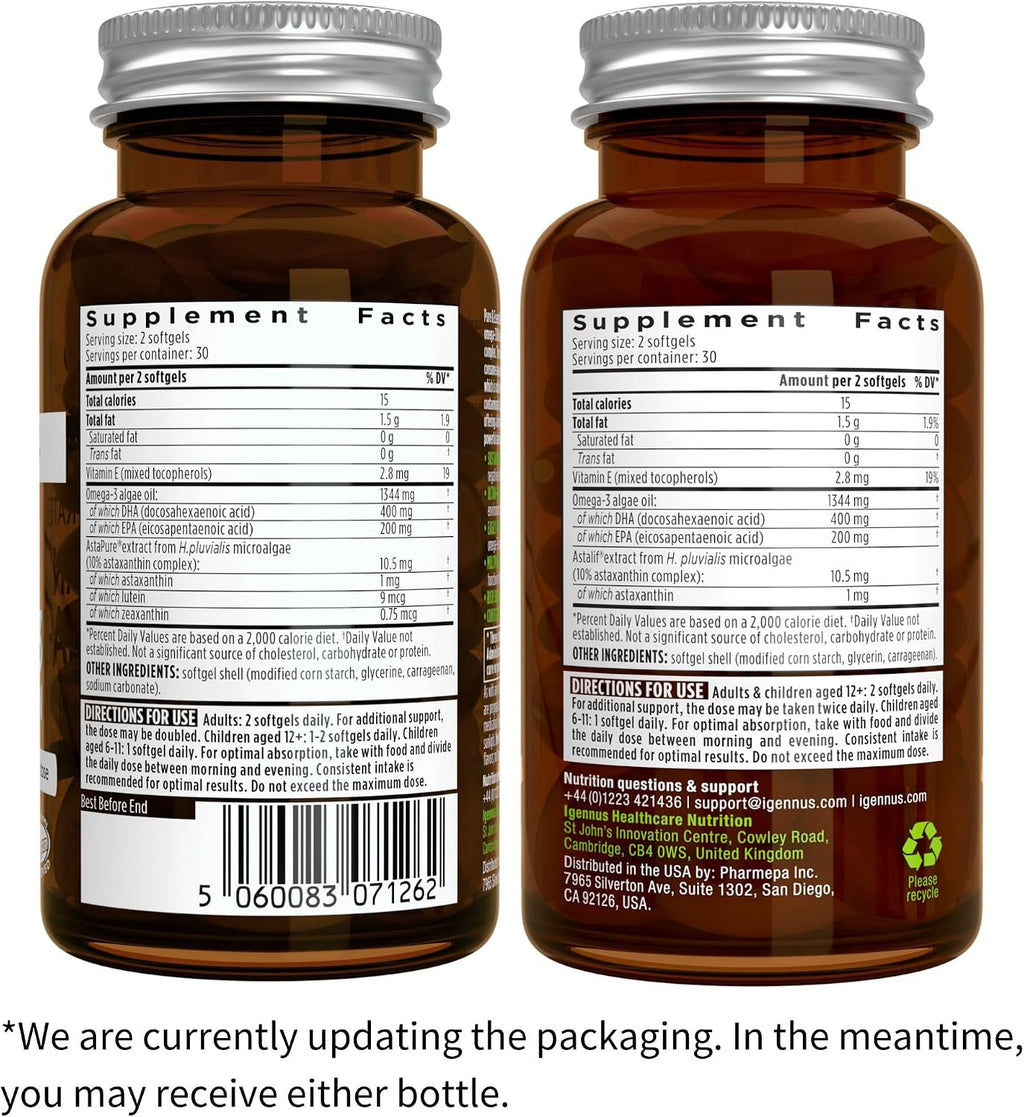Vegan Omega-3 Algae Oil + Advanced Kids Multivitamin Gummy Bundle, High Concentration DHA & EPA + Vitamin A, B, C, D3 & E, Clean Ingredients 60 Softgels + 90 Berry Flavor Gummies, by Igennus