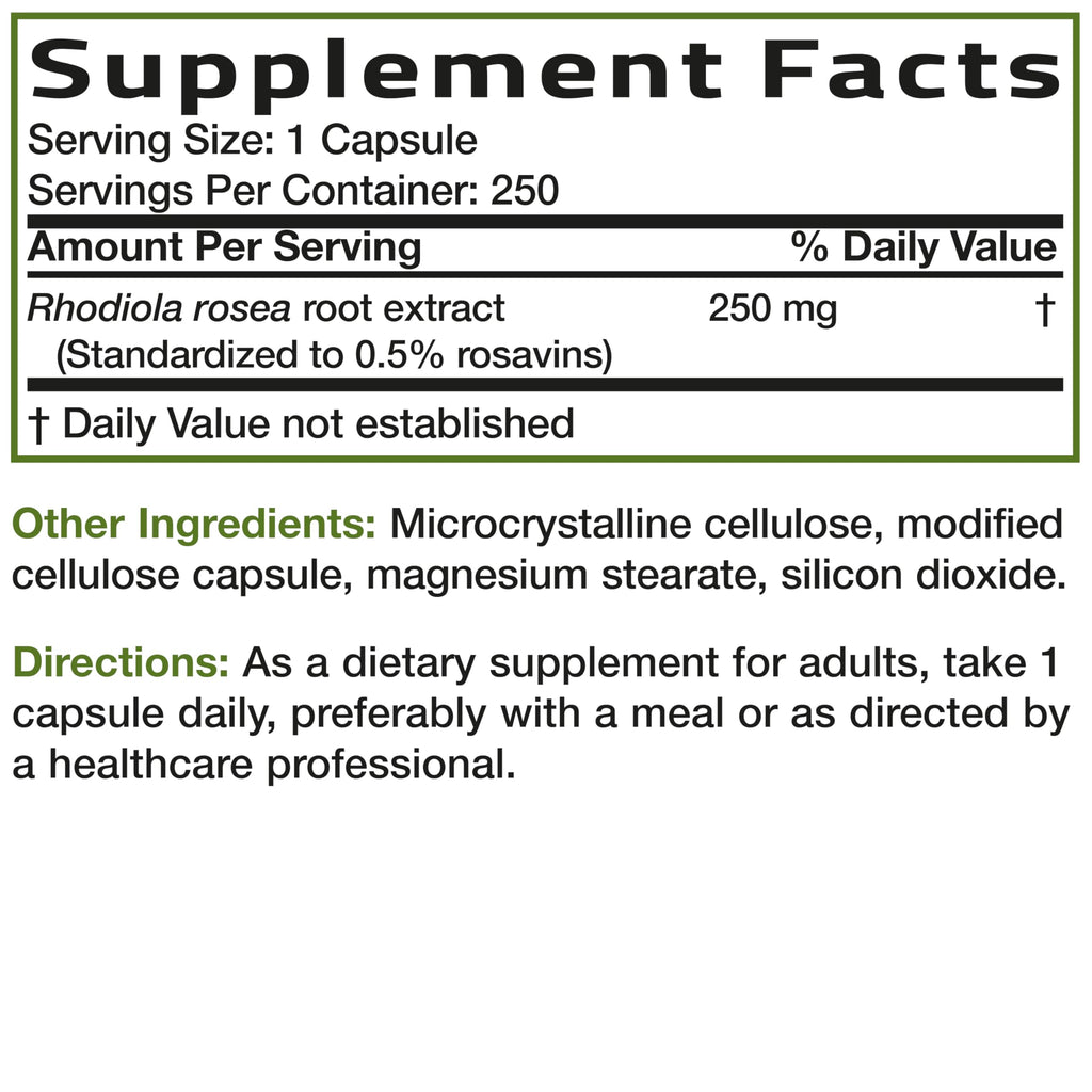 Bronson Rhodiola Rosea Adaptogen for Stress, Mood & Energy, 60 Capsules | Brain Health Support, Vegetarian, Non-GMO, Gluten-Free & Soy-Free
