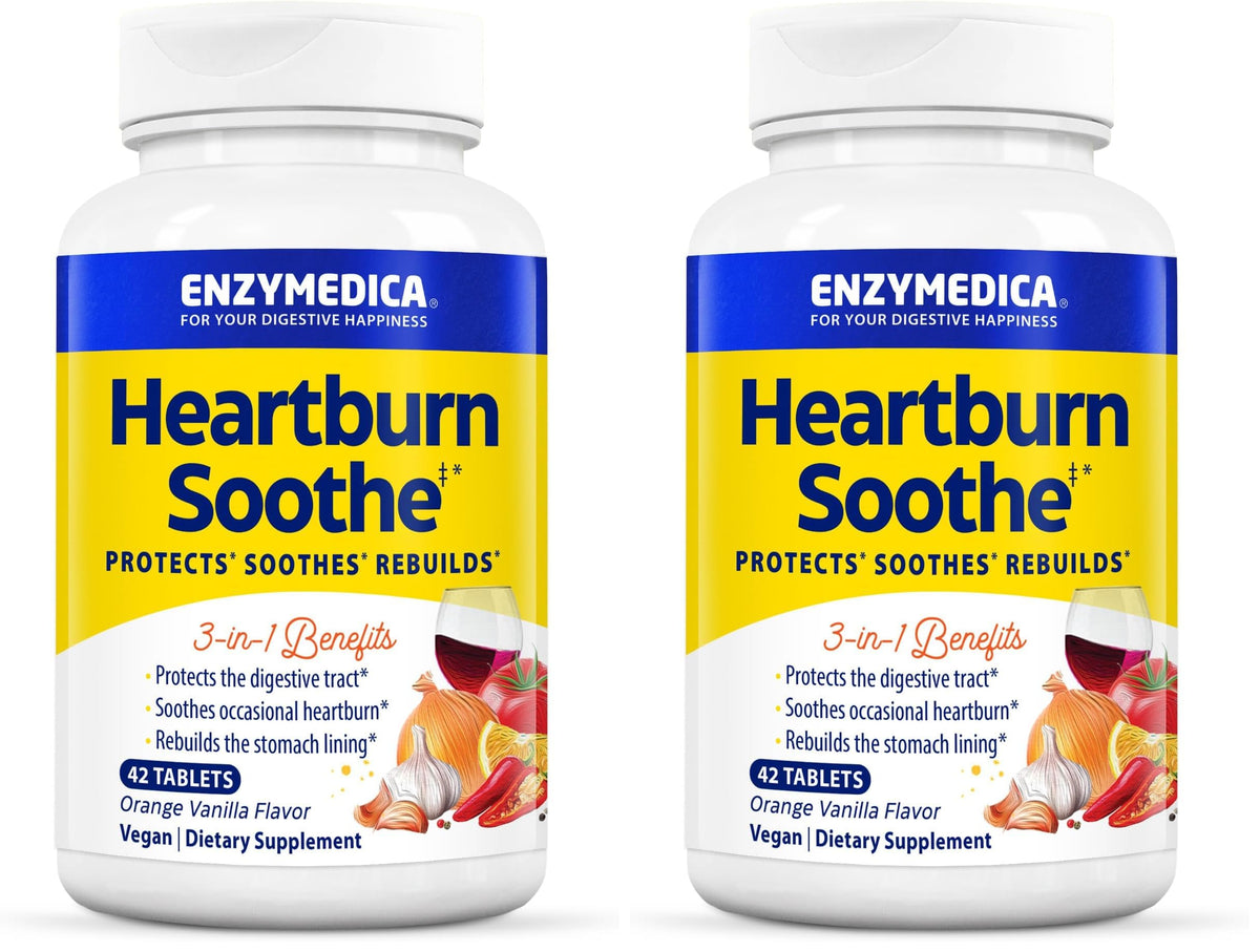 Enzymedica Heartburn Soothe Chewable Supplement, Vanilla Orange, 42 Tablets
