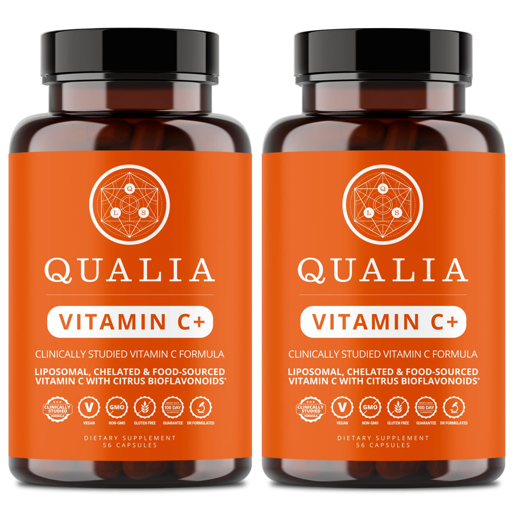 Qualia Vitamin C+ | Clinically Studied, Doctor Formulated | 7 High-Absorption Forms Including Liposomal PureWay-C®, Chelated & Food-Sourced with Citrus Bioflavonoids, Zinc, & Rose Hips | 500 mg