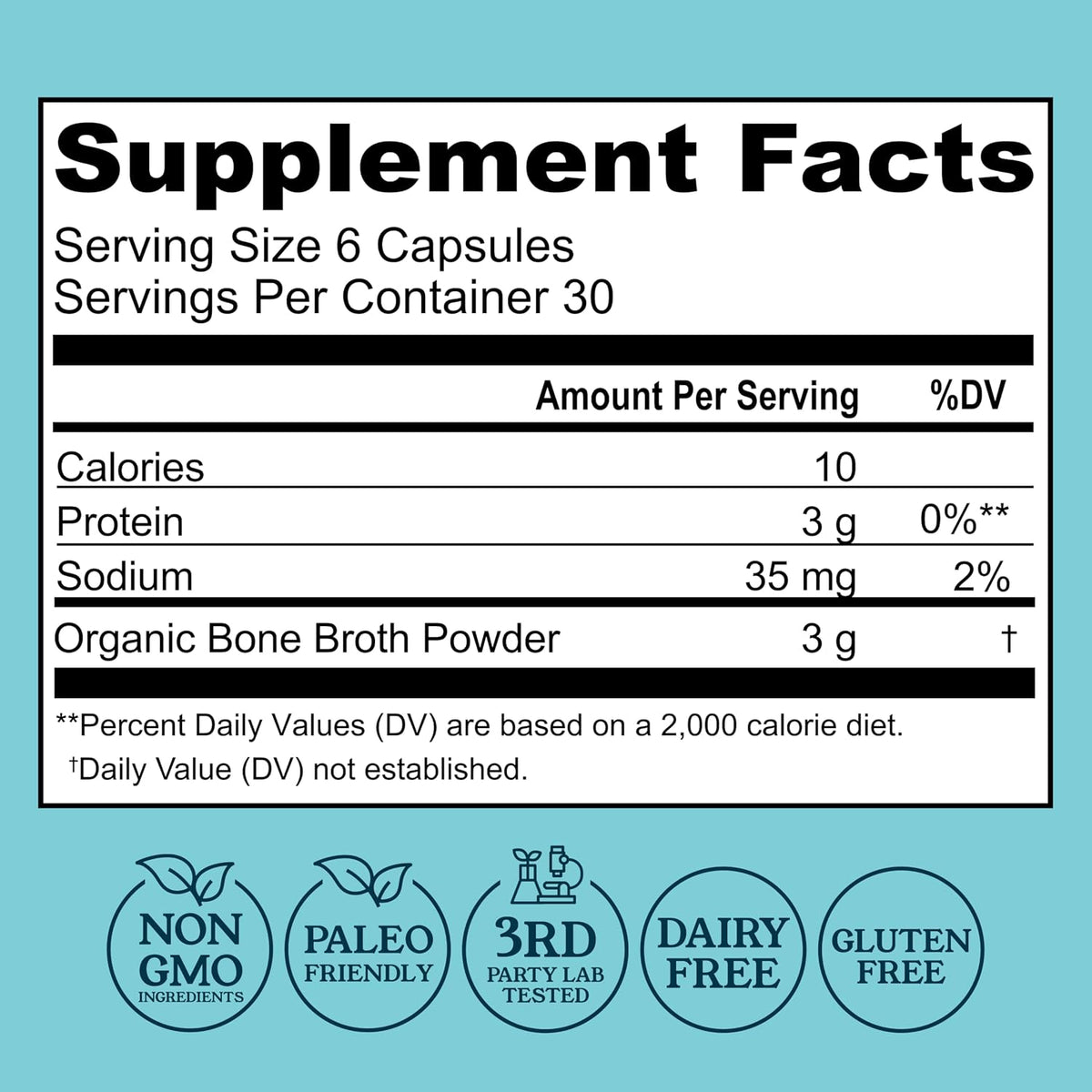 Grass-Fed Bone Broth Capsules with Collagen from Organic Bone Broth Powder. Collagen Supplement for Nails, Hair, Joints and Digestive Health* Support. Gut Friendly-Ingredients, 180 Capsules