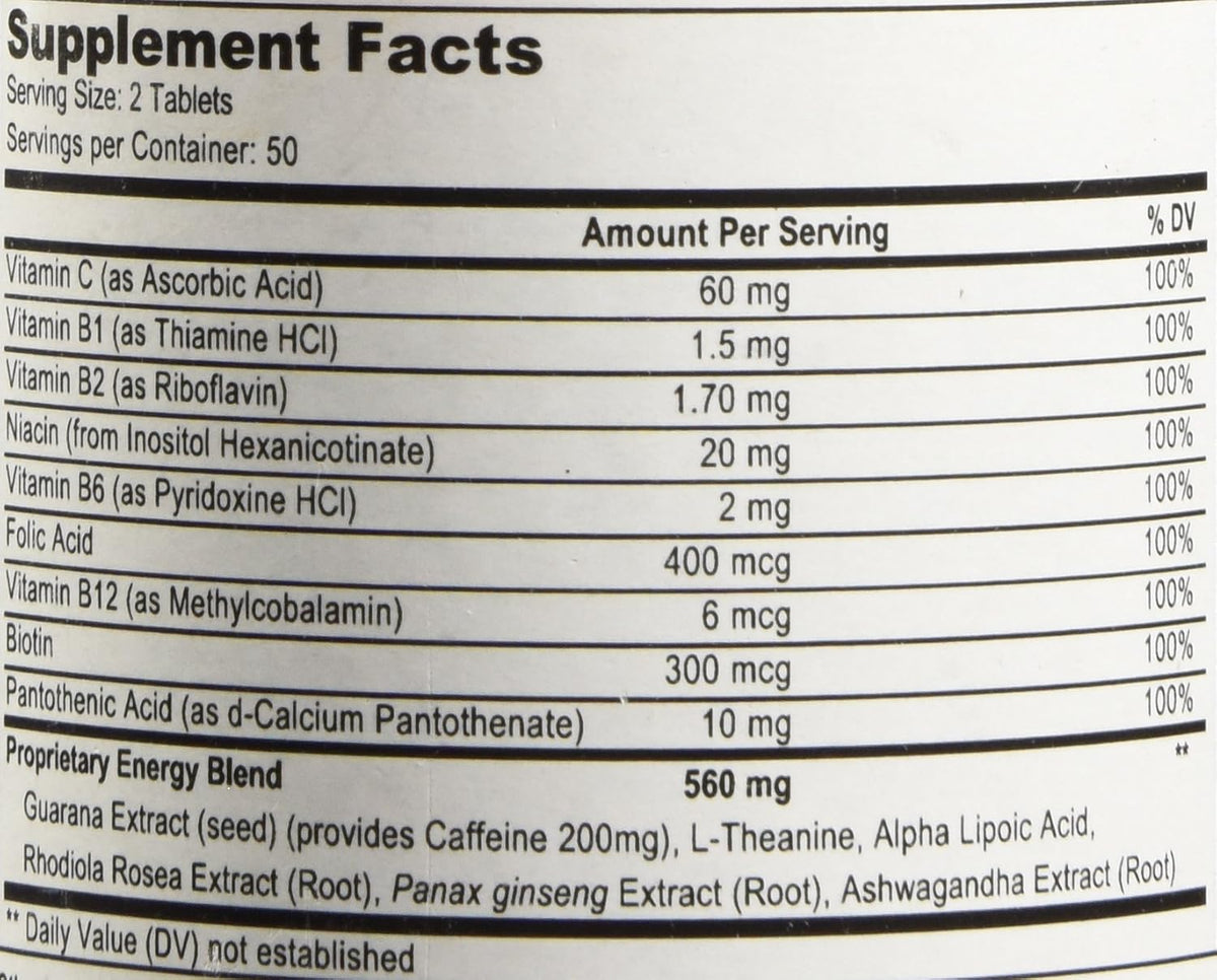 Energy | Complimentary Formula w/Botanically Sourced Caffeine | Complete B-Complex & Energy Supportive Herbs