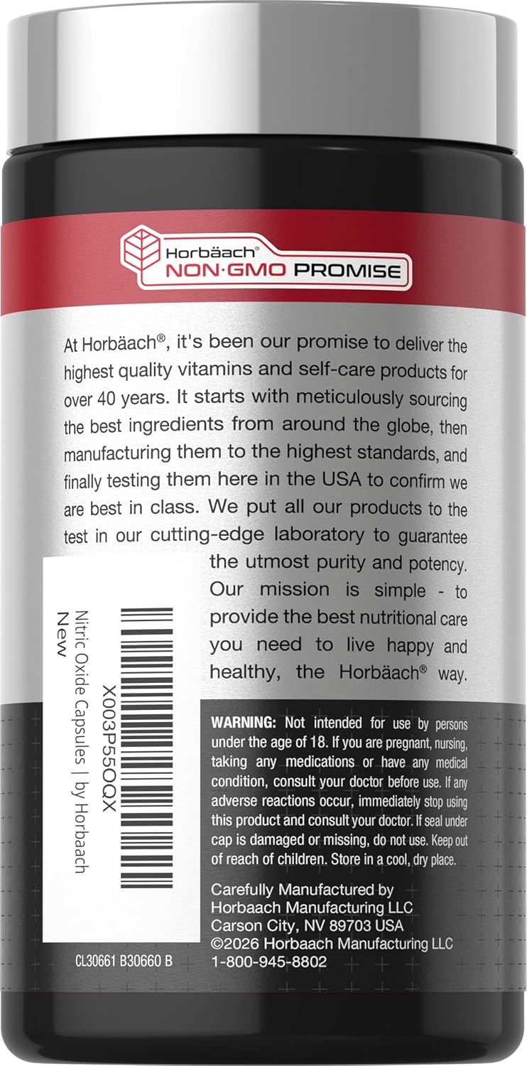 Horbäach Nitric Oxide Beet Root Capsules | 180 Count | with Nitrates and Precursor | For Men and Women | Vegetarian, Non-GMO, Gluten Free Supplement
