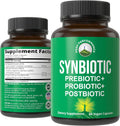Synbiotic = Prebiotic + Probiotic + Postbiotic 3-in-1 Supplement with Clinically Tested Ingredients - Pre and Probiotics Plus Important Tributyrin CoreBiome for Gut - 60 Vegan Capsules for Women + Men