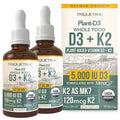 Organic Plant D3 + K2 | 5000 iu D3 + 120 mcg K2 as All-Trans MK7 from MenaQ7® - 100% Whole Food, Raw & Vegan | Enhanced Digestion with Prebiotic & Superfood Complex – D3 from Organic Algae (60 Count)