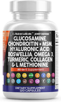 Clean Nutraceuticals Glucosamine 1500mg Chondroitin 1200mg MSM with Turmeric Curcumin, Collagen, Hyaluronic Acid, Omega 3 – Joint Health Supplement for Men & Women – Joint Complex – 120 Count