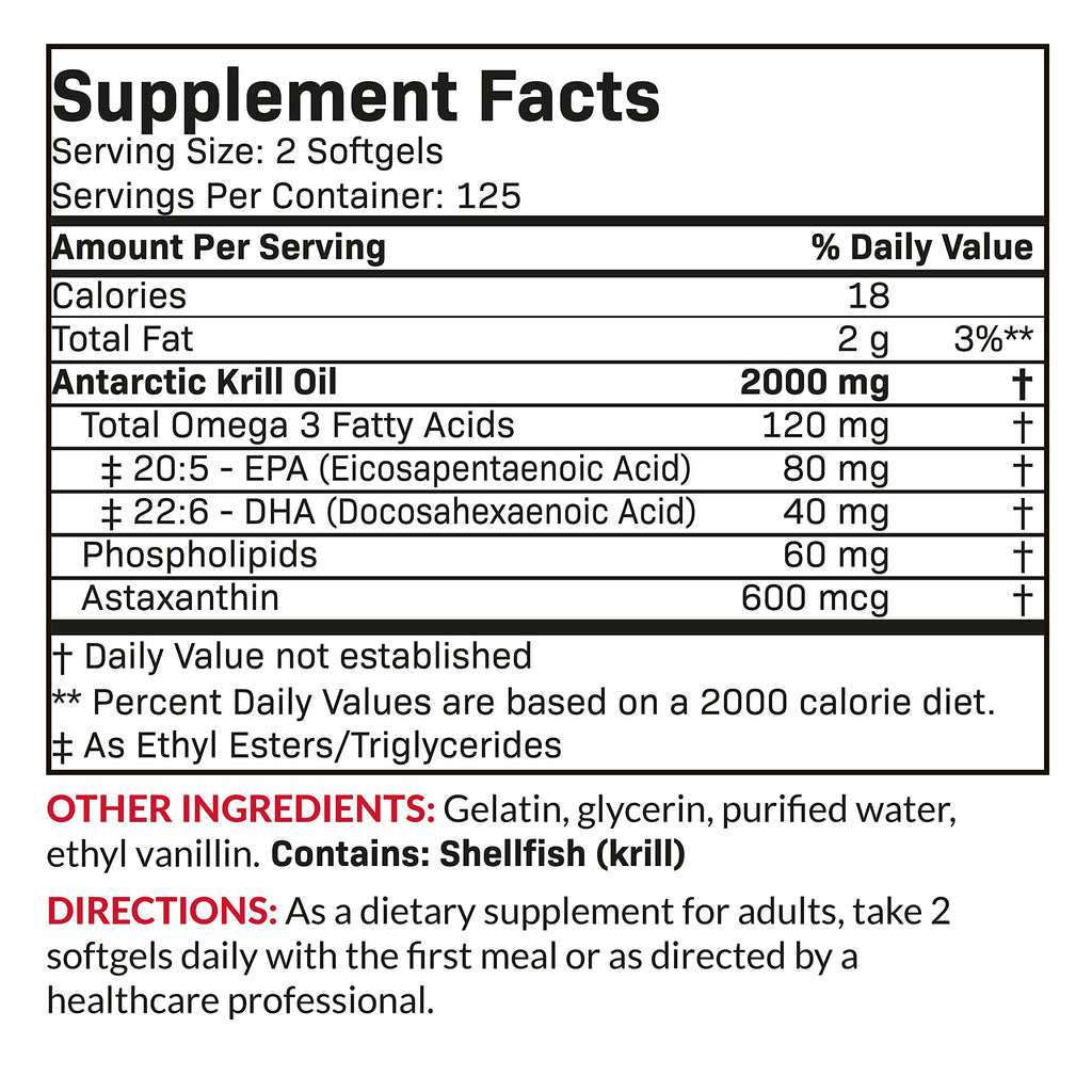 Futurebiotics Antarctic Krill Oil 2000mg with Astaxanthin, Omega-3s EPA, DHA and Phospholipids - 100% Pure Premium Krill Oil Heavy Metal Tested, Non GMO – 120 Softgels