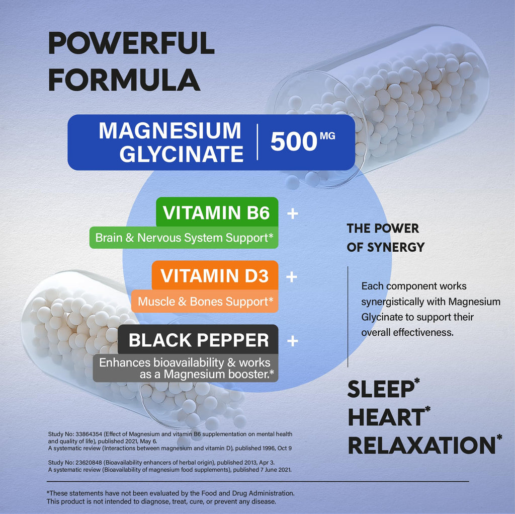 Magnesium Glycinate 500 mg - Chelated Supplement - High Absorption Form of Magnesium - Support for Sleep, Muscle & Heart Health - for Women & Men - Lab Tested & Non-GMO - 240 Capsules