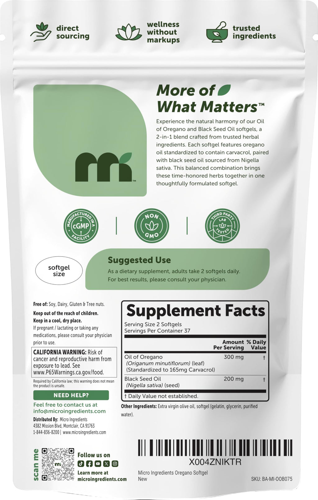 Micro Ingredients Oil of Oregano with Black Seed Oil, 300 Softgels | Naturally Occurring Carvacrol & Thymoquinone. 2-in-1 Oregano Oil Supplement. Non-GMO, Gluten Free, 3rd Party Tested.