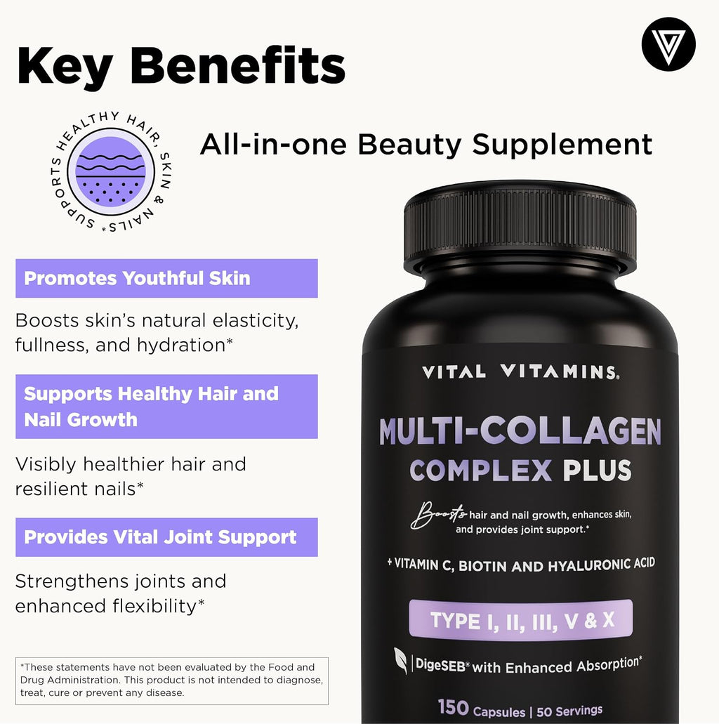 Vital Vitamins Multi Collagen Complex Plus 150 ct + Creatine Monohydrate Capsules 120 ct