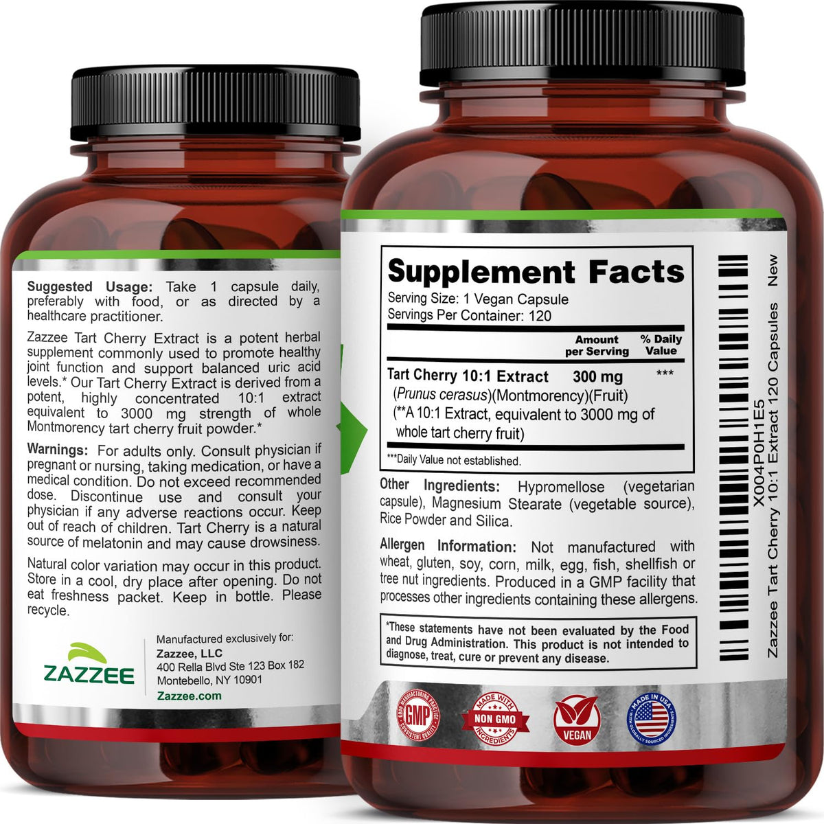 Zazzee Tart Cherry 10:1 Extract, 200 Vegan Capsules, 6+ Month Supply, Montmorency Cherry, Certified Kosher, Joint & Uric Acid Support, Antioxidant Support Formula, Non-GMO, Made in the USA