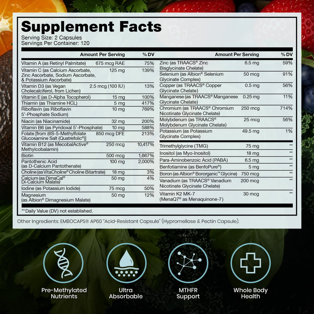 Pure Therapro Rx Methylated Multivitamin for Men and Women | Made in USA | Methyl Multi Without Iron Methyl B12 & Methylfolate | 240 Capsules, 4-Month Supply