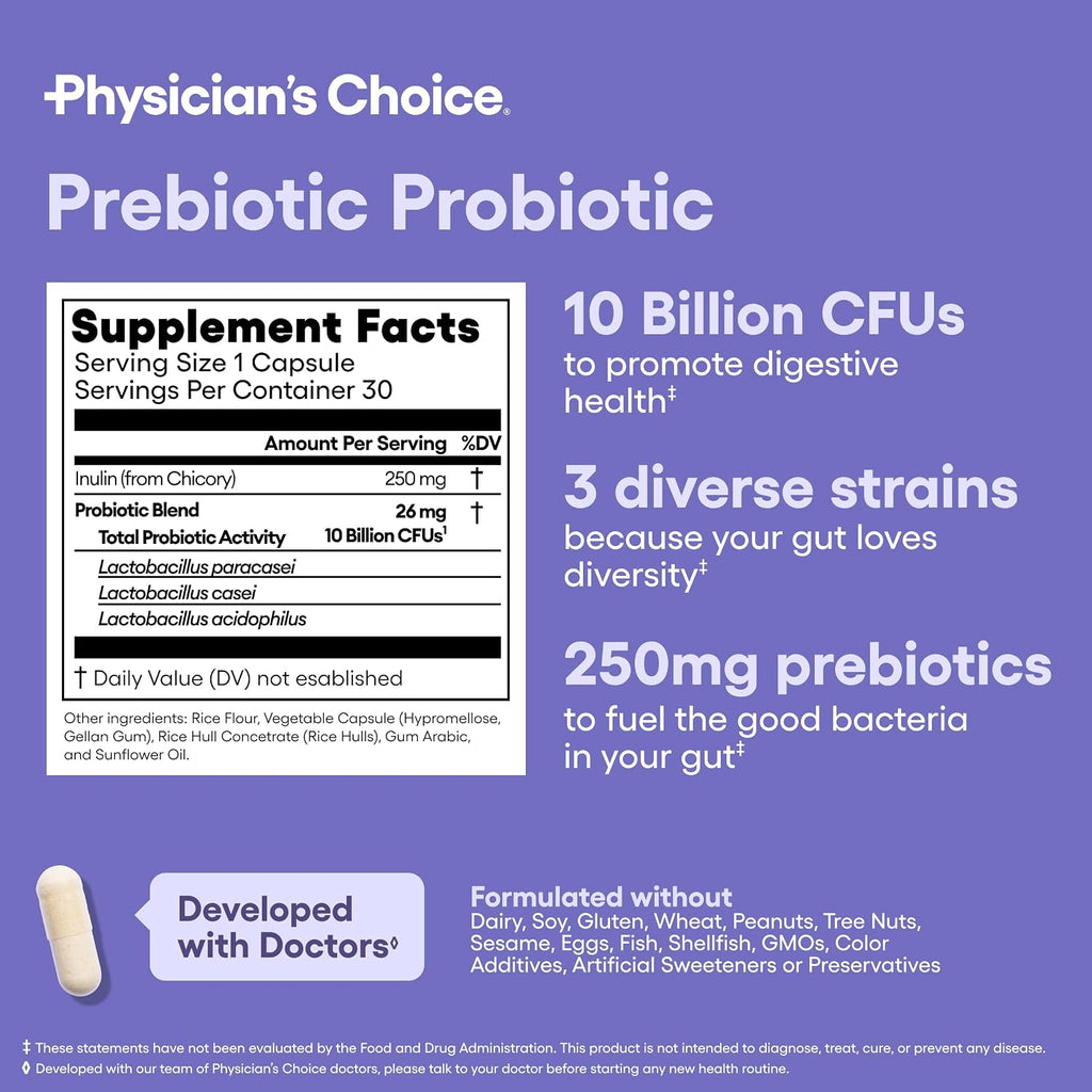 Physician's CHOICE Prebiotic-Probiotic + Digestive Multi-enzymes 60CT - Digestive Health Bundle