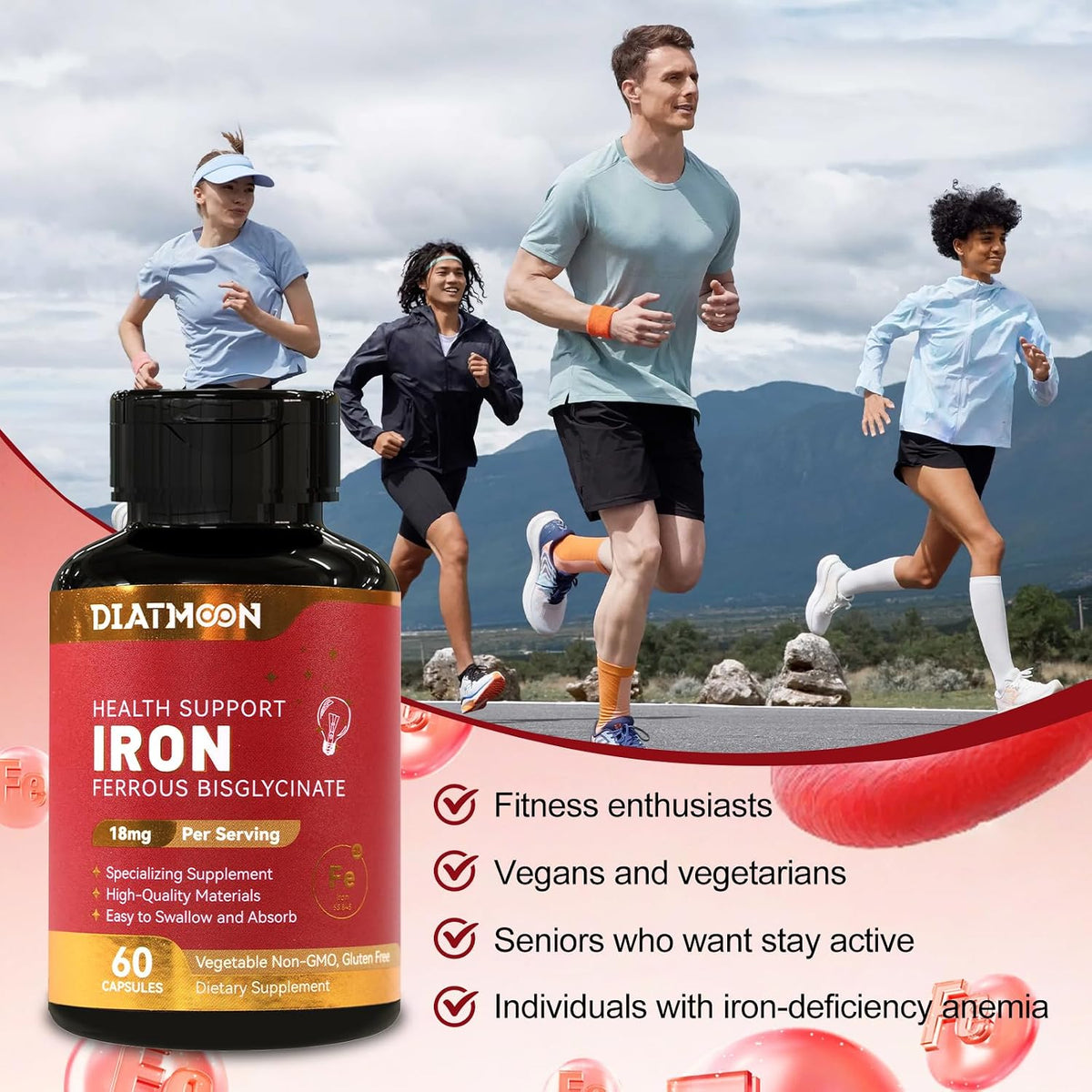 2 Pack Iron Supplement for Women & Men - Highly Absorbable Iron Bisglycinate Capsules for Adults,Vegan, Non-GMO, Gluten-Free, Supports Energy & Overall Wellbeing