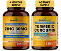 Sandhu Herbals Zinc 30 mg and Organic Turmeric Curcumin with Bioperine Black Pepper Extract | Supports Healthy Skin, Immune System, Joint & Healthy Inflammatory Support | Non-GMO, Made in USA