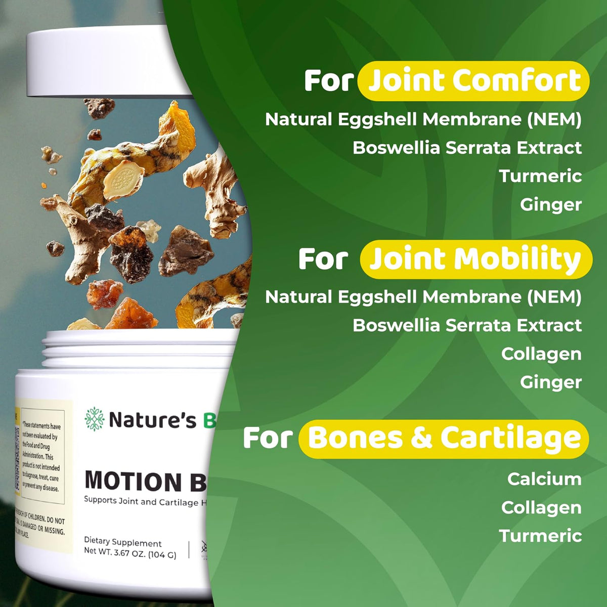 Motion Bliss | Joint Supplements for Men & Women with NEM | Joint Health Support, NEM, Calcium, Boswellia Serrata Extract, Collagen. 30 Days Supply. Citrus Zest Flavor