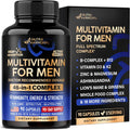 Multivitamin for Men - B-Complex | Whole Foods & Enzymes - Energy, Focus & Brain | Men's Health Complex - 46in1 Mens Multivitamin - Bioavailable & Gentle on Stomach - Lab Tested - 90 Capsules, 1/Day