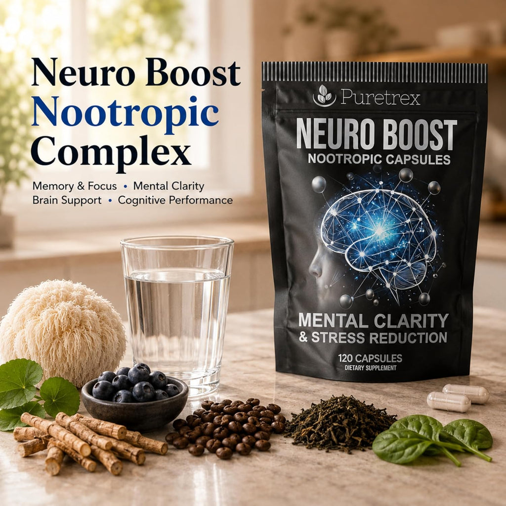 Neuro Boost Nootropic Capsules - Lions Mane, Bacopa, Alpha GPC, L-Theanine, Ashwagandha, Ginkgo Biloba Supplement for Mental Clarity, Focus, 120 Vegan Caps, Made in UK