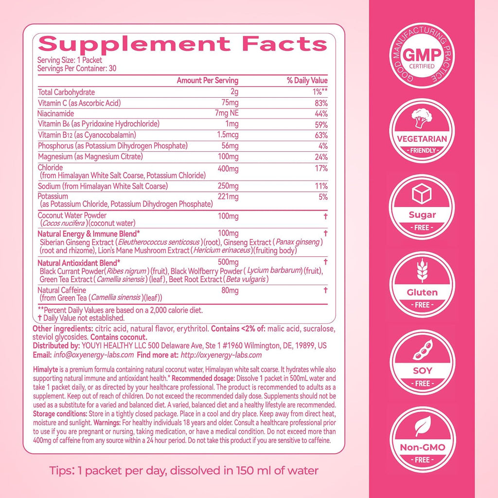 OxyEnergy Electrolytes Packets Powder, Daily Hydration Packets, Sugar Free | Instantly Hydrating & Party Recovery | Plant Based | Keto Friendly | Vegan, Lemon Drink Mix (30 Servings)