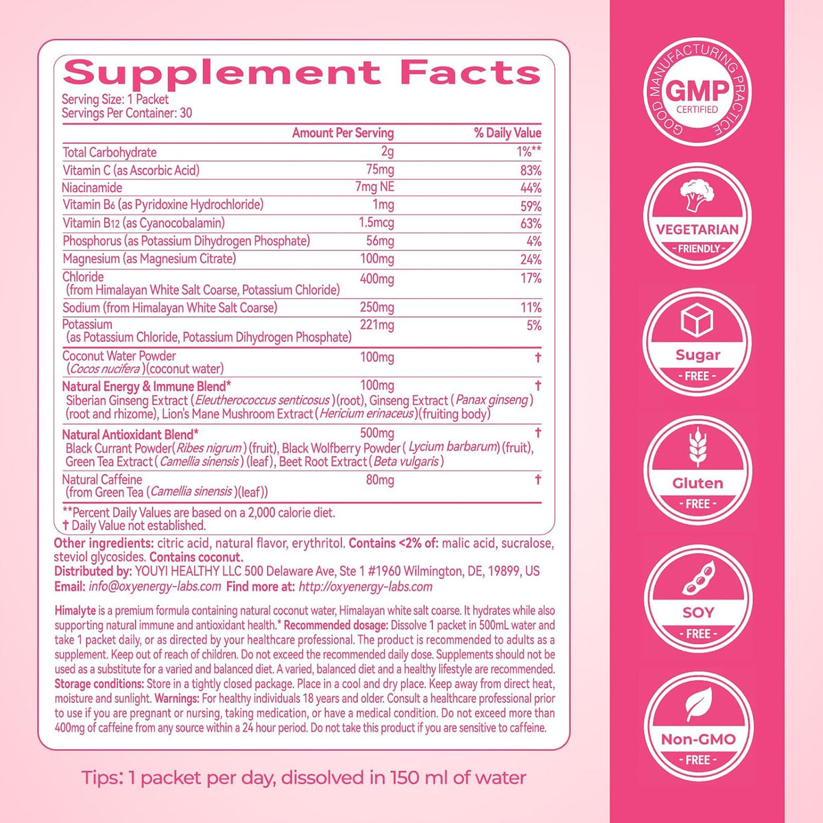 OxyEnergy Electrolytes Packets Powder, Daily Hydration Packets, Sugar Free | Instantly Hydrating & Party Recovery | Plant Based | Keto Friendly | Vegan, Lemon Drink Mix (30 Servings)