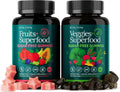 Sugar-Free Fruits and Veggies Gummies with Vitamins & Minerals (120 Chews) | Nutrient rich super greens gummies as digestive & probiotic blend for antioxidant & energy support, vegan, gluten-free, USA
