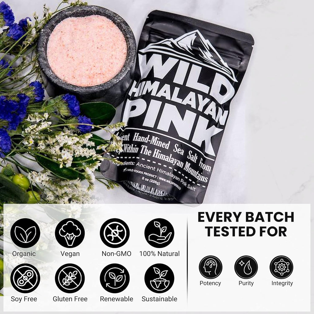Wild Foods Pink Himalayan Salt (16oz) and Vanilla Bean Powder (1oz) Bundle for Cooking and Baking