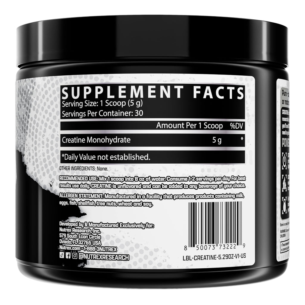 Nutrex Research Micronized Creatine Monohydrate Powder - 200 Servings (1KG) Pure, Unflavored Creatine Monohydrate Supplement for Muscle Gain, Strength and Performance, 5G Per Serv (2.2lbs)