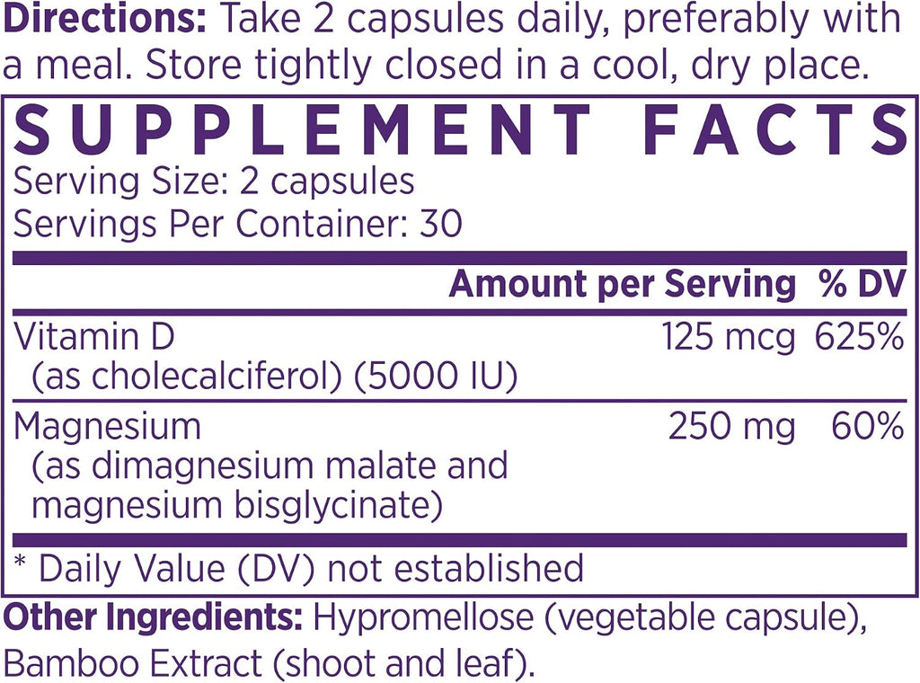 NAOMI Activated Vitamin D3 5000 IU + Magnesium 250mg - Supports Bone Strength, Immune Health & Muscle Relaxation - Cholecalciferol with Absorption Cofactor, Non-GMO, Gluten-Free, 30-Day Supply