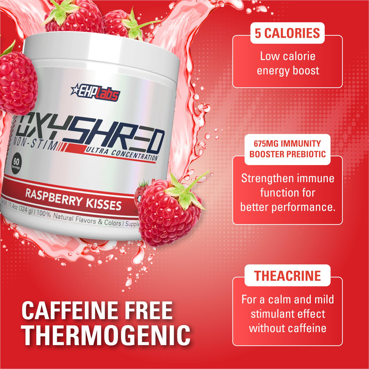 EHP Labs OxyShred Non Stimulant Pre Workout Powder - Stim Free Pre Workout, Caffeine Free Preworkout for Men & Women with L Glutamine & Acetyl L Carnitine - Peach, 60 Servings