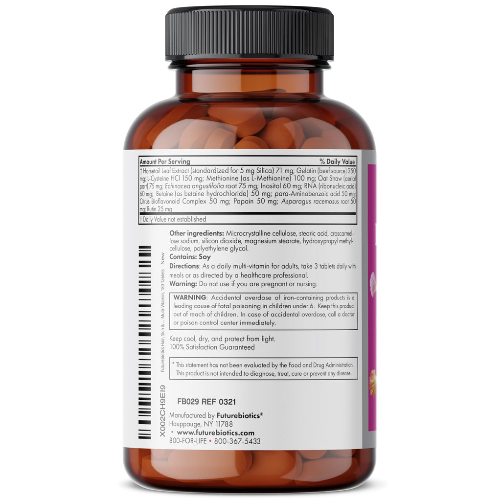 Futurebiotics Hair, Skin & Nails Beauty MultiVitamin with Biotin, Hair Vitamins and Skin Vitamins that Promote Healthy Hair and Nail, 180 Tablets
