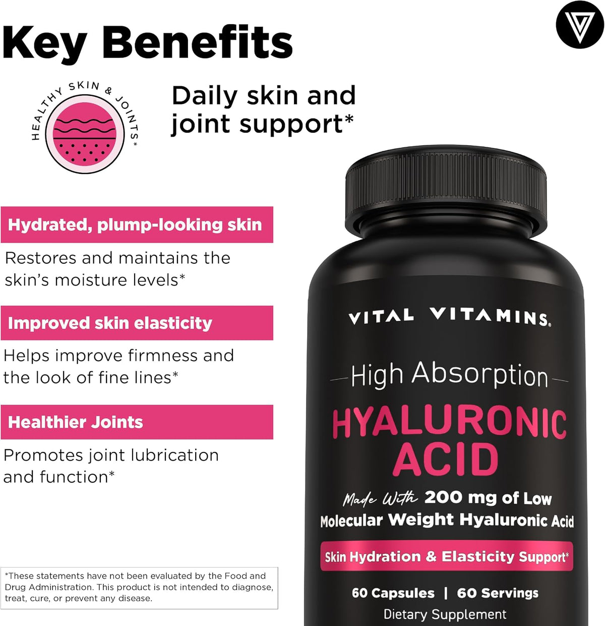 Vital Vitamins Vegan Collagen Booster 60 ct + Hyaluronic Acid Capsules 60 ct