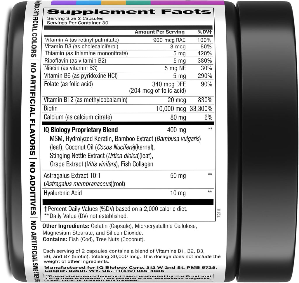 IQ BIOLOGY Ultimate Hair, Skin, & Immunity Support Bundle - Biotin for Hair Growth, Collagen & Keratin for Thinning Hair, Vitamin D3 for Strong Bones, Teeth, and Enhanced Immune Function
