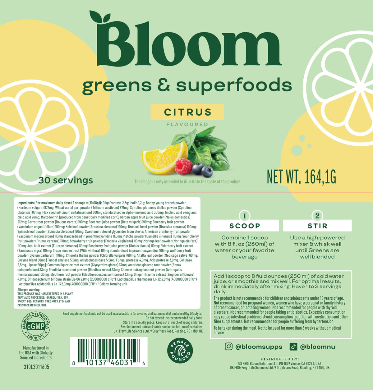 Bloom Nutrition Superfood Greens Powder, Berry, 30 Servings | Digestive Enzymes with Probiotics and Prebiotics, Gut Health, Bloating Relief for Women, Chlorella, Green Juice Mix