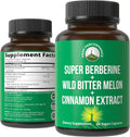 Ultra High Strength 4-in-1 Super Berberine Patented GlucoVantage + Wild Bitter Melon + Cinnamon Extract + Chromium Picolinate Vegan Capsules. Great Supplement to Support After-Meal Spikes and Energy