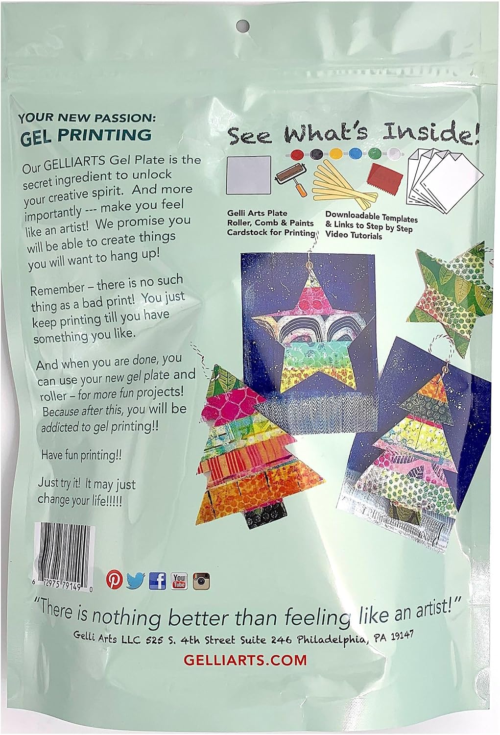 Gelli Arts Christmas Card Kit - Printing Kit with 5 X 5 Gel Printing Plate, DIY Postcards and Printmaking Supplies, Gel Print Set for Beginners, Handmade Card Set